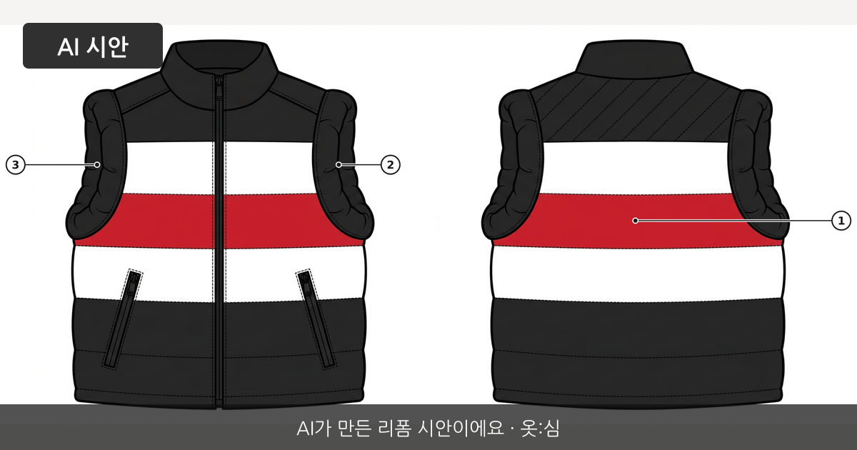소매 패딩 원단을 재활용한 암홀 마감 패딩 조끼